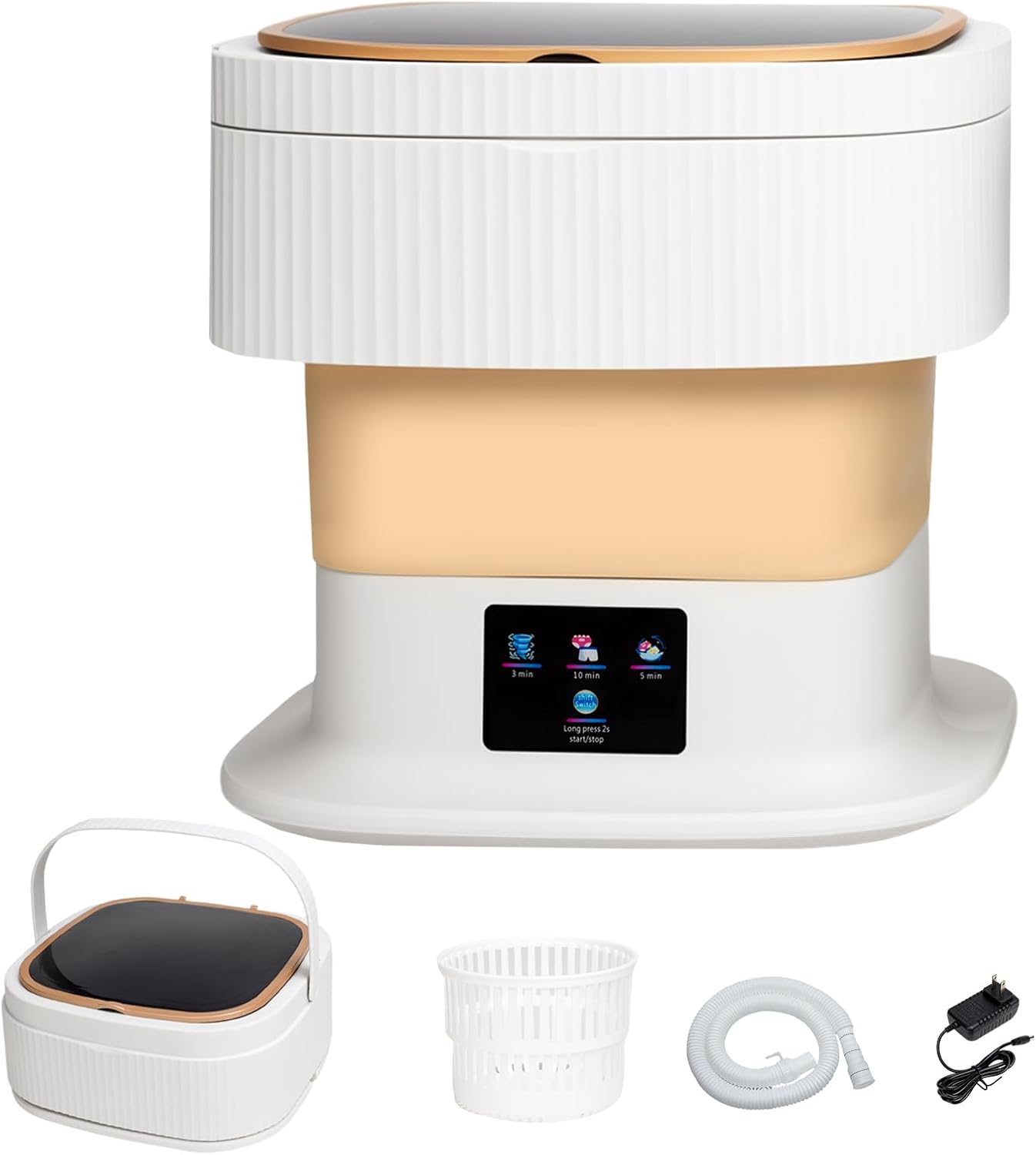 Portable Washing Machine Mini Washer for Apartments - Compact, Foldable Countertop Clothes Washer & Dryer Combo, Small Lavadora Portatil, Handheld Laundry Machine (Khaki, Large)