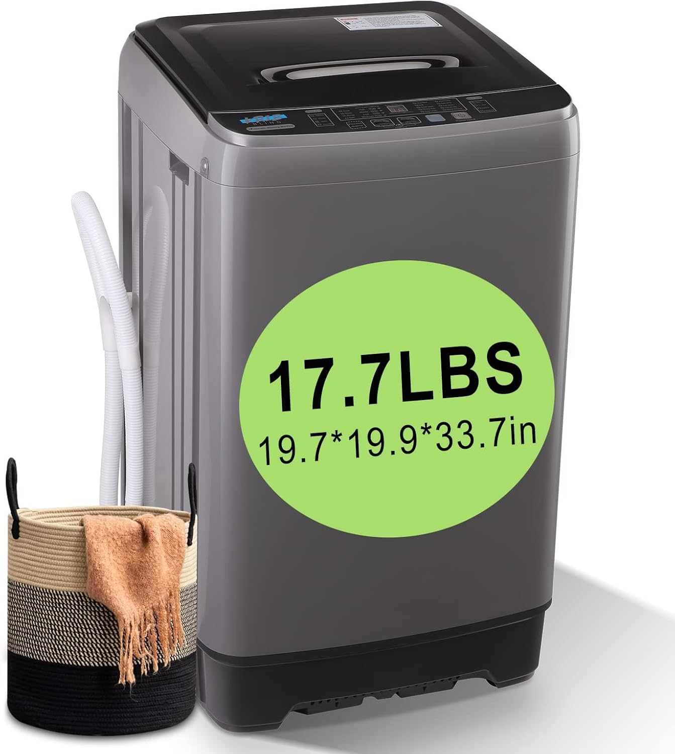 17.7 lbs Full Automatic Washing Machine with LED Display Compact Washing Machine with Drain Dump, 10 Wash Programs and 8 Water Levels Ideal for Dorms, Apartments, RV, Grey