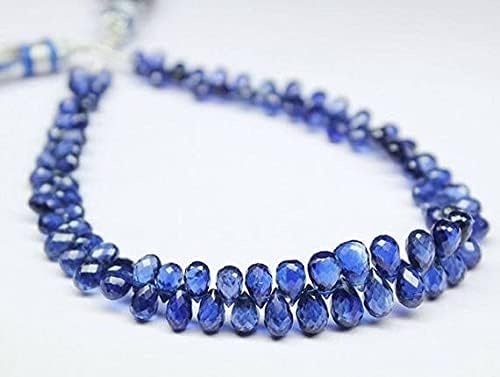 Rare Blue Kyanite Faceted Briolette Tear Drop Briolette Gemstone Loose Beads Strand 8
