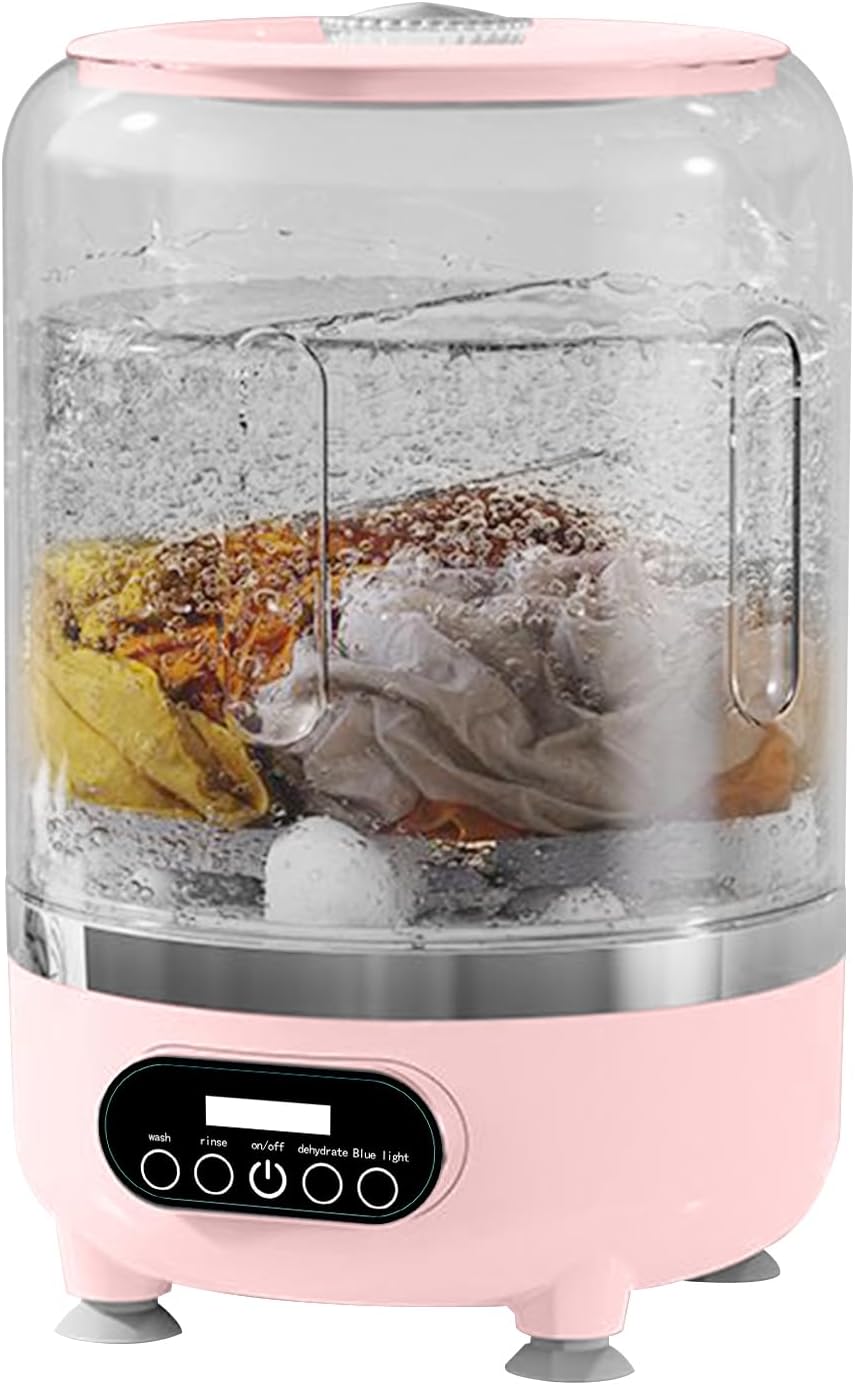 3-in- 1 Portable Underwear Washing Machine - 3L Cordless Mini Washer with Spin Basket | Rechargeable 3000mAh, 3 Modes | Deep Cleaning for Apartment, Dorm, RV, Hotel (Rose) | Anti-Vibration Base