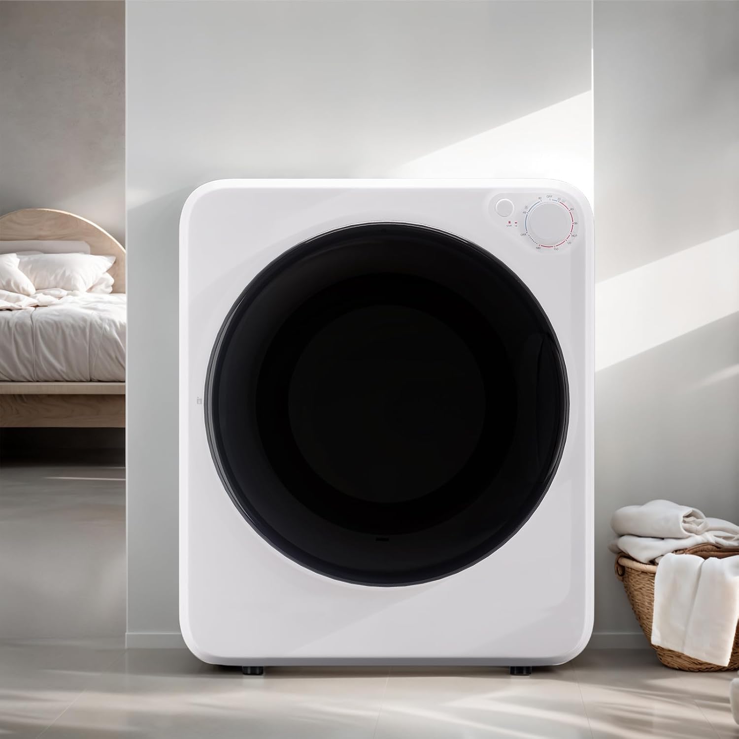 1.6 cu.ft Portable Clothes Dryer, 800W Compact Dryer with Stainless Steel Tub, 5 Modes Auto Stop & Easy Control Small Dryer Machine, Ideal for Laundry, Apartments, Dorms, RVs, White