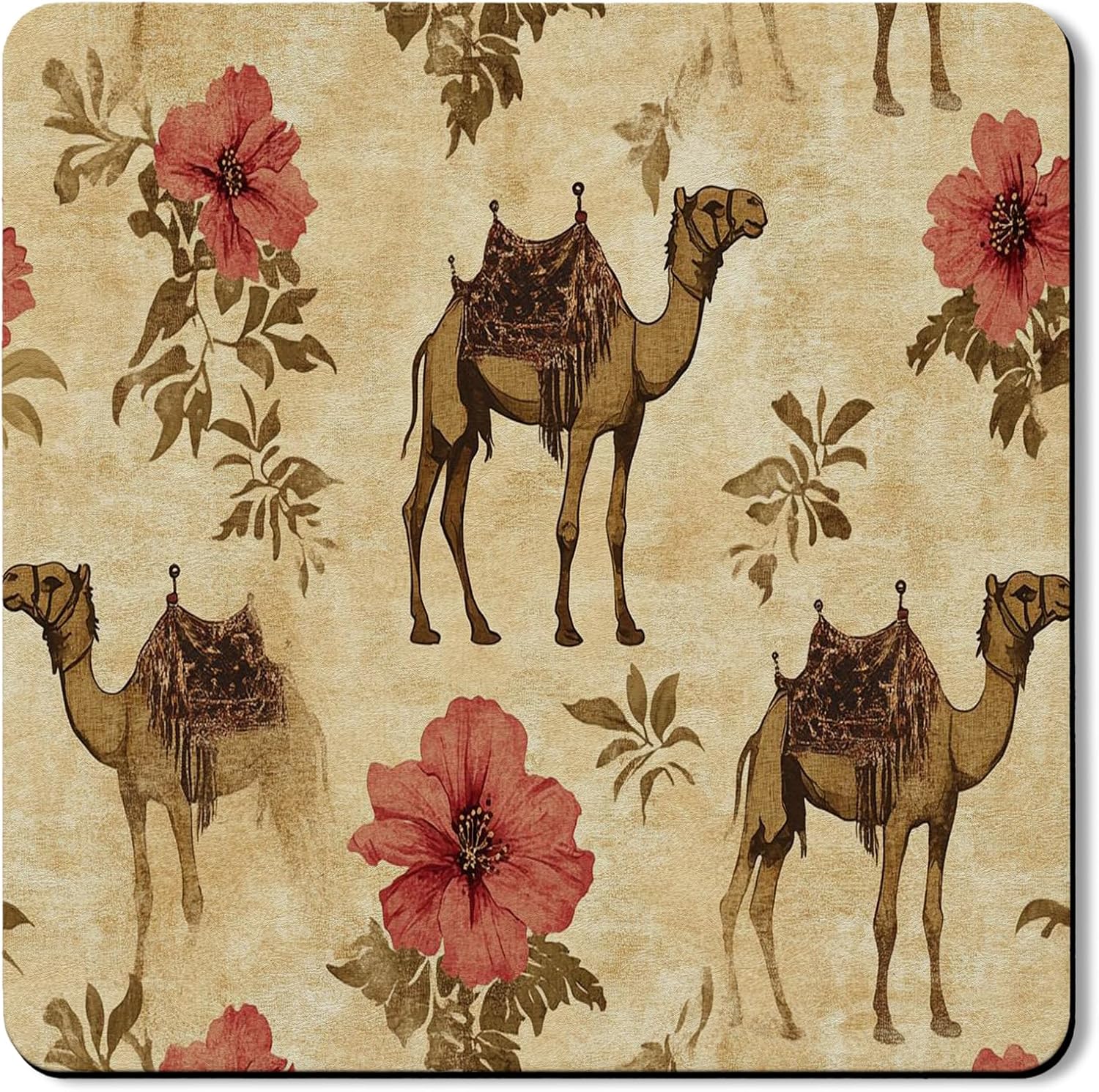 Vintage Camel Washer Dryer Top Protector Mat, Rustic Floral Laundry Appliance Covers, Autumn Inspired Rubber Anti-slip Waterproof Washer And Dryer Mats for Laundry Room 24x24 Inch