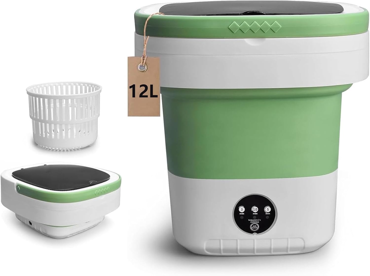 Portable Washing Machine 12L with Spin Basket - Mini Washer,3 Modes for Clothes/Socks/Baby Items,Ultra-Portable for Apartment/Camping/Travel/Home