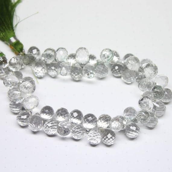 Beads Gemstone Light Green Mystic Quartz Faceted Tear Drop Briolette Loose Gemstone Craft Beads Strand 8 Inch Long 10mm Code-HIGH-28256