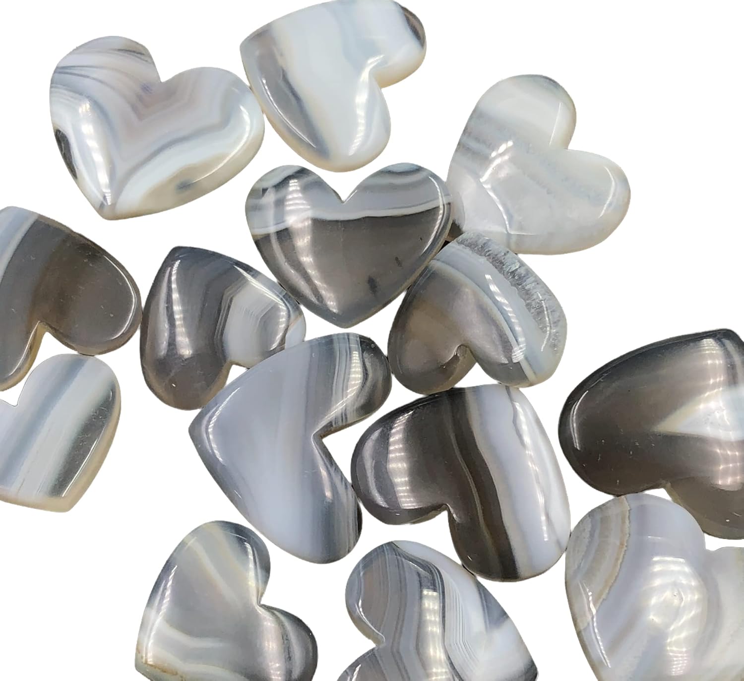 Natural BOTSWANA AGATE HEART SHAPE Gemstone Loose Cabochon Lot For Jewelry Making, Loose Gemstone For Ring, Earring & Pendant Necklace, Jewelry Making Cabochons, Healing Gemstones