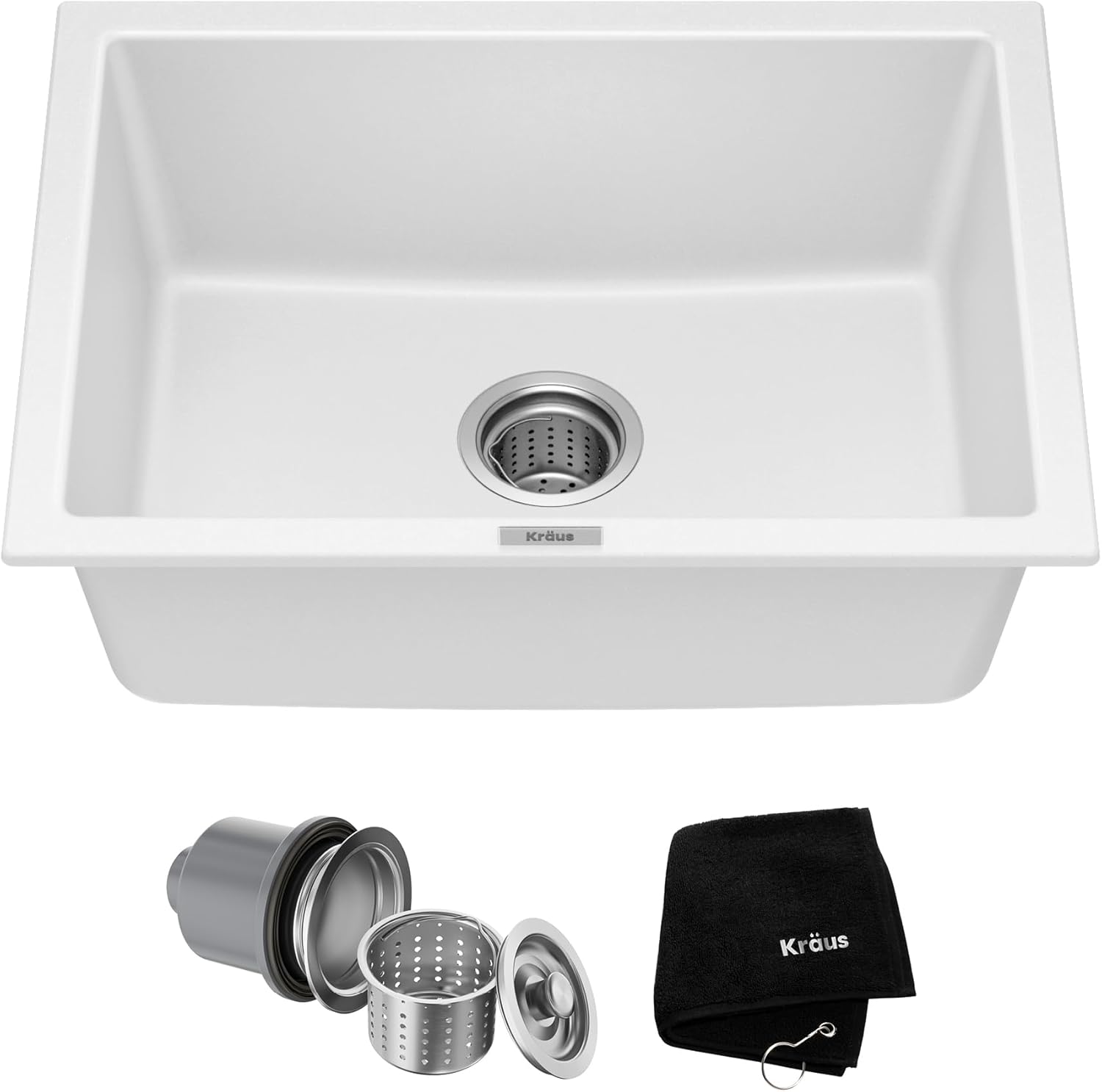 KRAUS Quarza 24-inch Granite Drop-In/Undermount Single Bowl White Kitchen Sink, KGD-410BWHITE