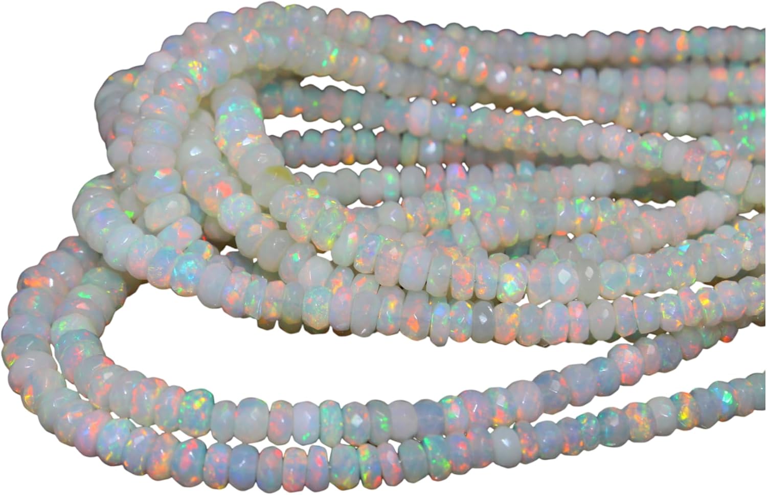 Natural Ethiopian Opal Faceted Rondelle Beads, Iridescent White, 4-5mm, 16 Inch Strand, Precious Gemstone