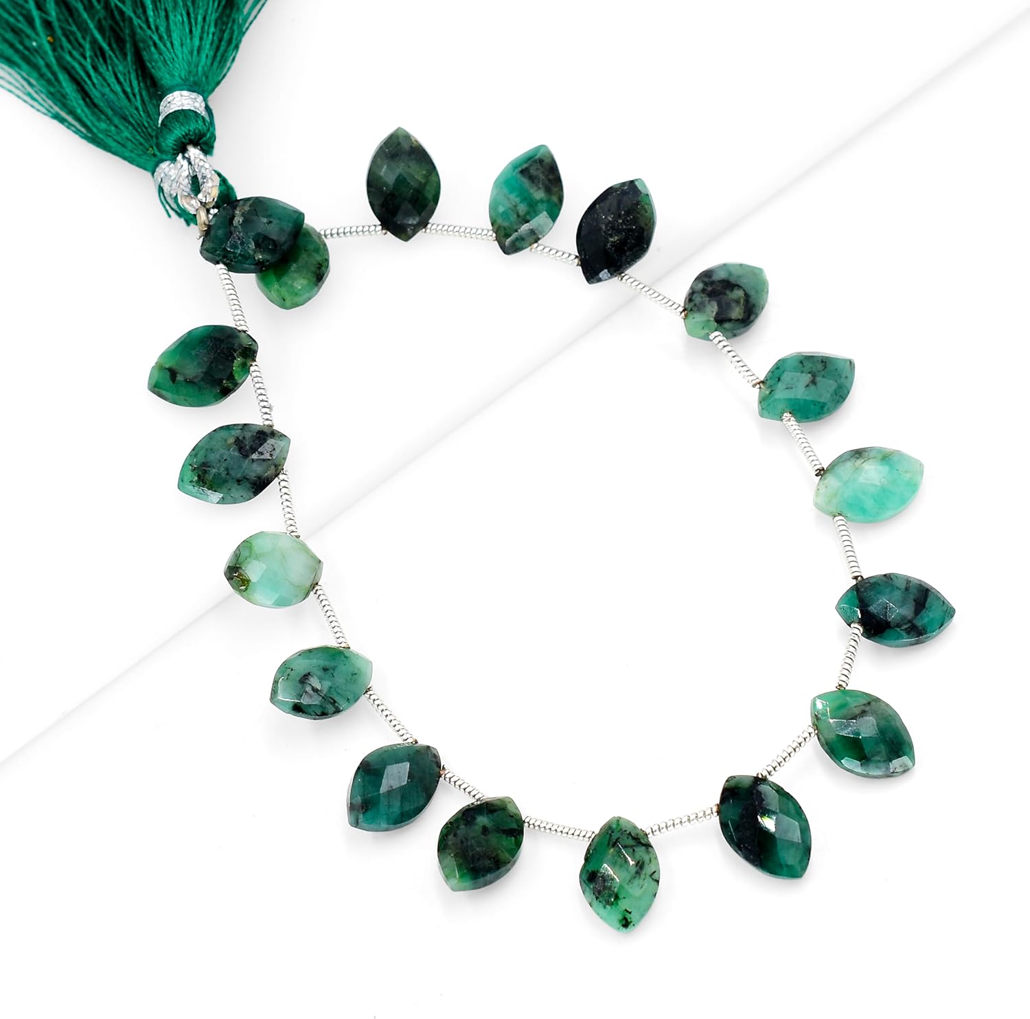 18Pcs Natural Emerald Gemstone Loose Beads for Jewelry Making DIY Bracelet Necklace 8 Inch Strand of 7X12 to 8X13mm Marquise Faceted Cut Crystal Stone Briolette Gems Crafting Bead