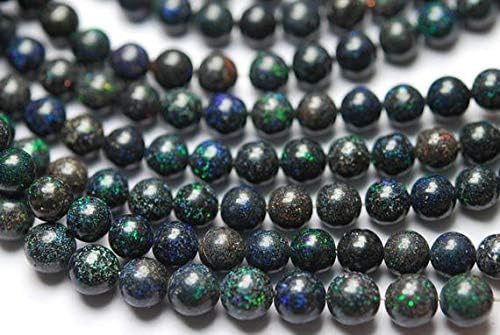13 inch natural beads strand of 10mm smooth round australian black matrix opal gemstone beads for DIY jewelry - necklace, bracelet, earring, ring.