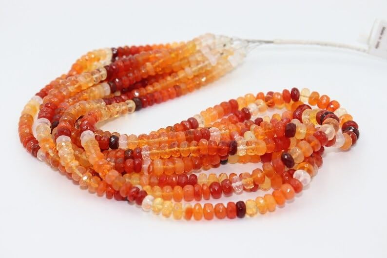 Natural Maxican Fire Opal Faceted Rondelle Beads 6MM Fire Opal Rondelle Beads Strand for Jewelry Making