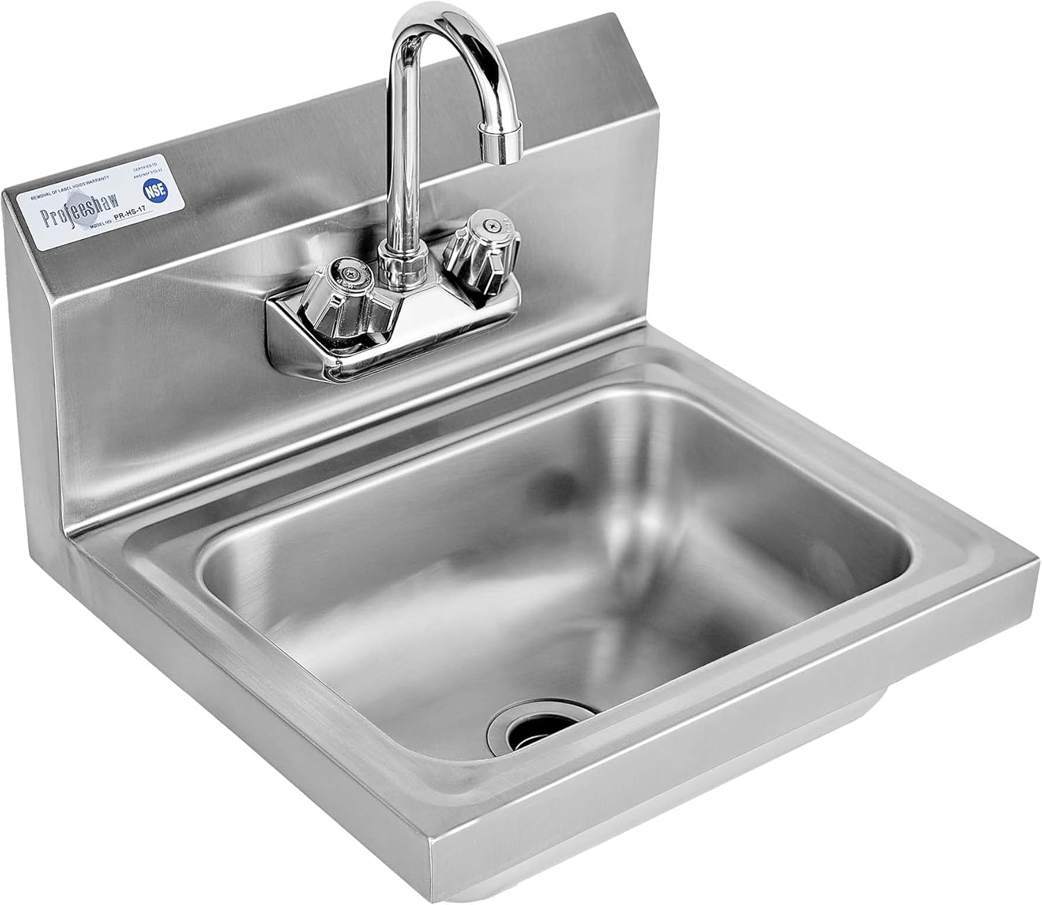 Profeeshaw Stainless Steel Sink Commercial Wall Mount Hand Washing Basin NSF Certified, with Gooseneck Faucet and Backsplash, for Restaurants, Stores, Bars and Home, 17