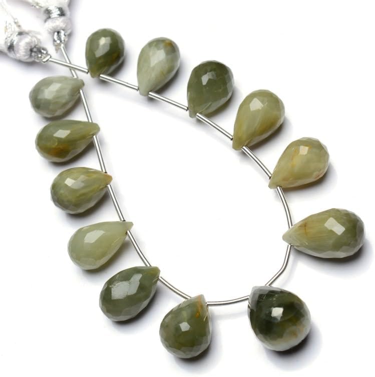 8 inch Strand of Natural Chrysoberyl Cats Eye 11x8-16x9 mm Teardrop Faceted briolette Beads for DIY Jewelry Making. |BRIO_02212