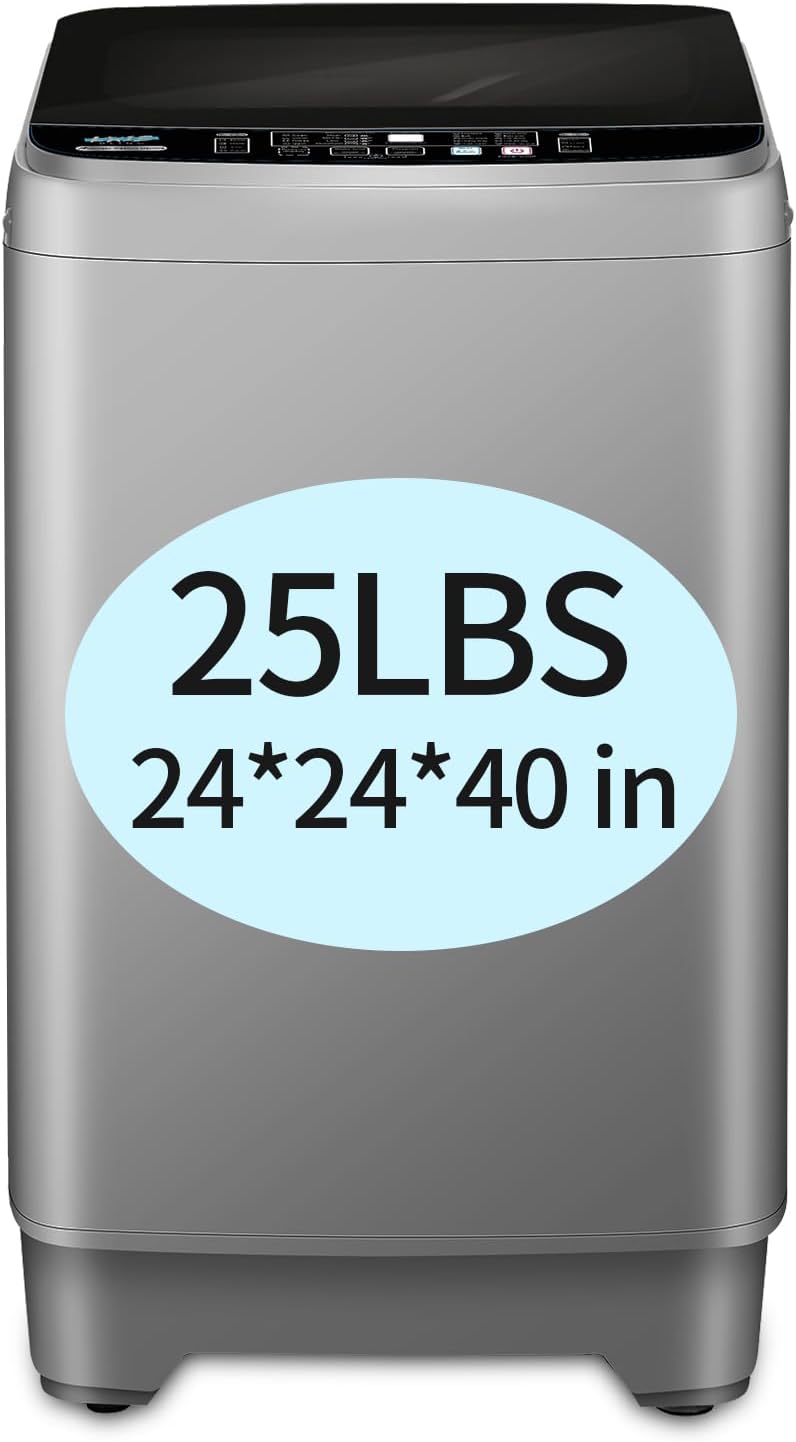 25 lbs Portable Washer Drain Pump, 10 Programs & 8 Water Levels, KRIB BLING Full Automatic Washing Machine with LED Display, Ideal for Camping, Apartment, Dorm, Dark Grey