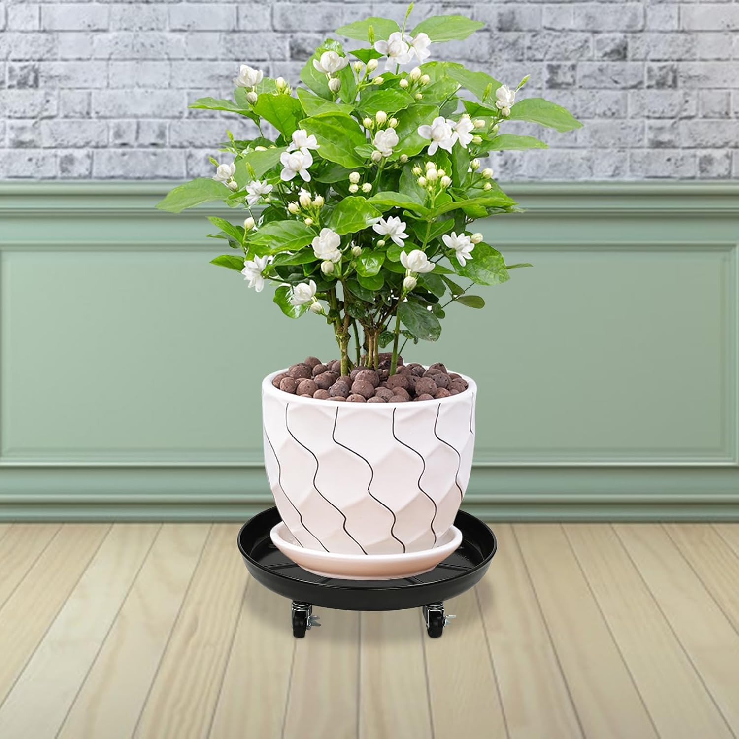 16 In Heavy Duty Plant Stand with Lockable Wheels, Indoor and Outdoor Flowerpot Tray 3pcs Planter Trolleyfor Balconies, Hallways, Kitchens,Laundry Baskets, Household Appliances, Black