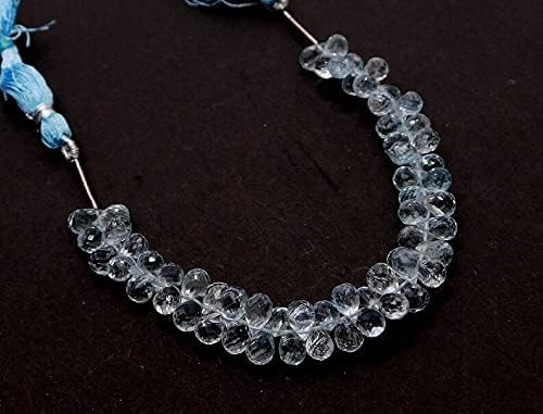 6 inch Strand of Natural Aquamarine 5.5x7.5mm Teardrop Faceted briolette Beads for DIY Jewelry Making. |BRIO_00698