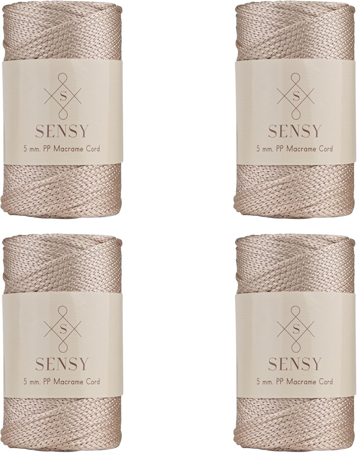4 Skeins of Sensy Premium 5mm 104 Yards Polyester Rope 100% Polypropylene Cord Macrame Cord 5mm Crochet Bag Cord Macrame Rope Crochet Thread Gift for Knitter (Latte)
