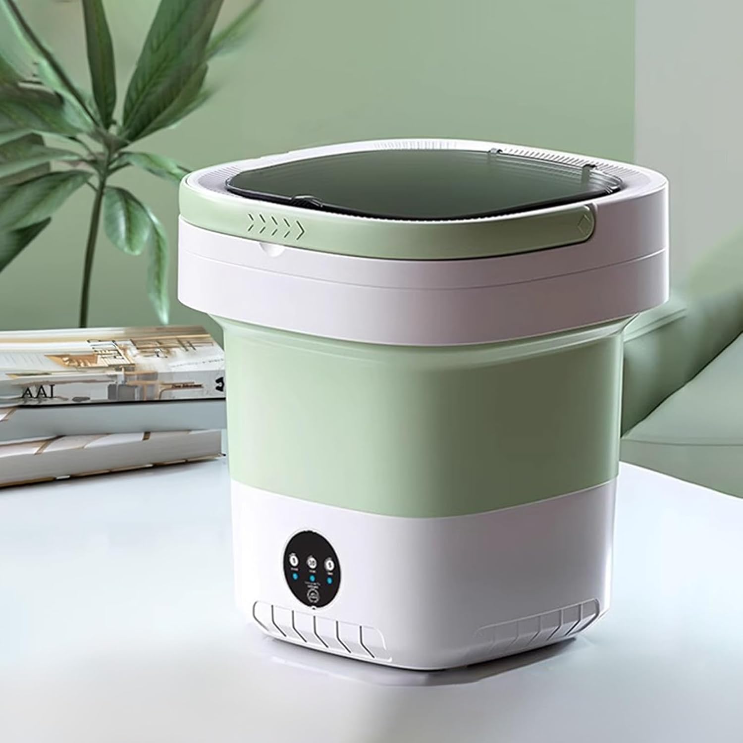 Portable Small Washing Machine, 12L Foldable Mini Washer with Drain Basket, Powerful Cleaning & Low-Noise Design, for Underwear & Socks, Baby Clothes, Travel, Camping