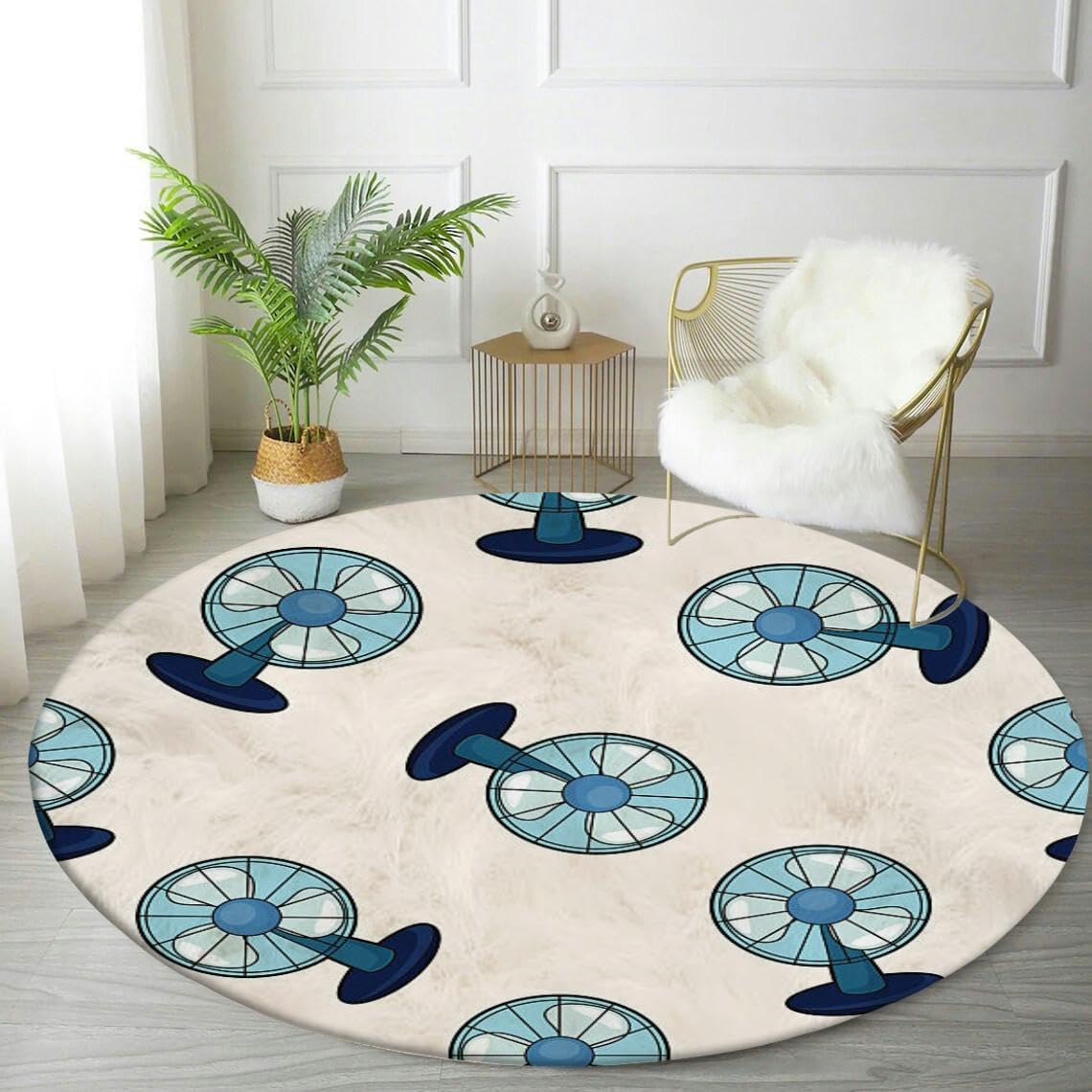 Round Rug 4ft Circle Area Rug Home appliances Theme Fan Cartoon Carpet Washable Small Round Rugs for Bedroom Aesthetic Bathroom Laundry Living Room Kitchen Outdoor
