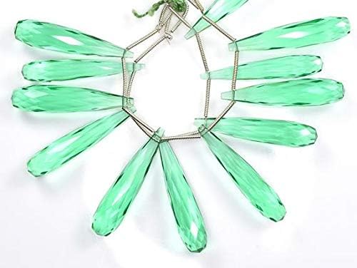 2 Strands Combo AAAA Calibrated 35mm 6 Matched Pair Vivid Florite Green Quartz Faceted Long Tear Drops Briolette Beads Code-HIGH-59472