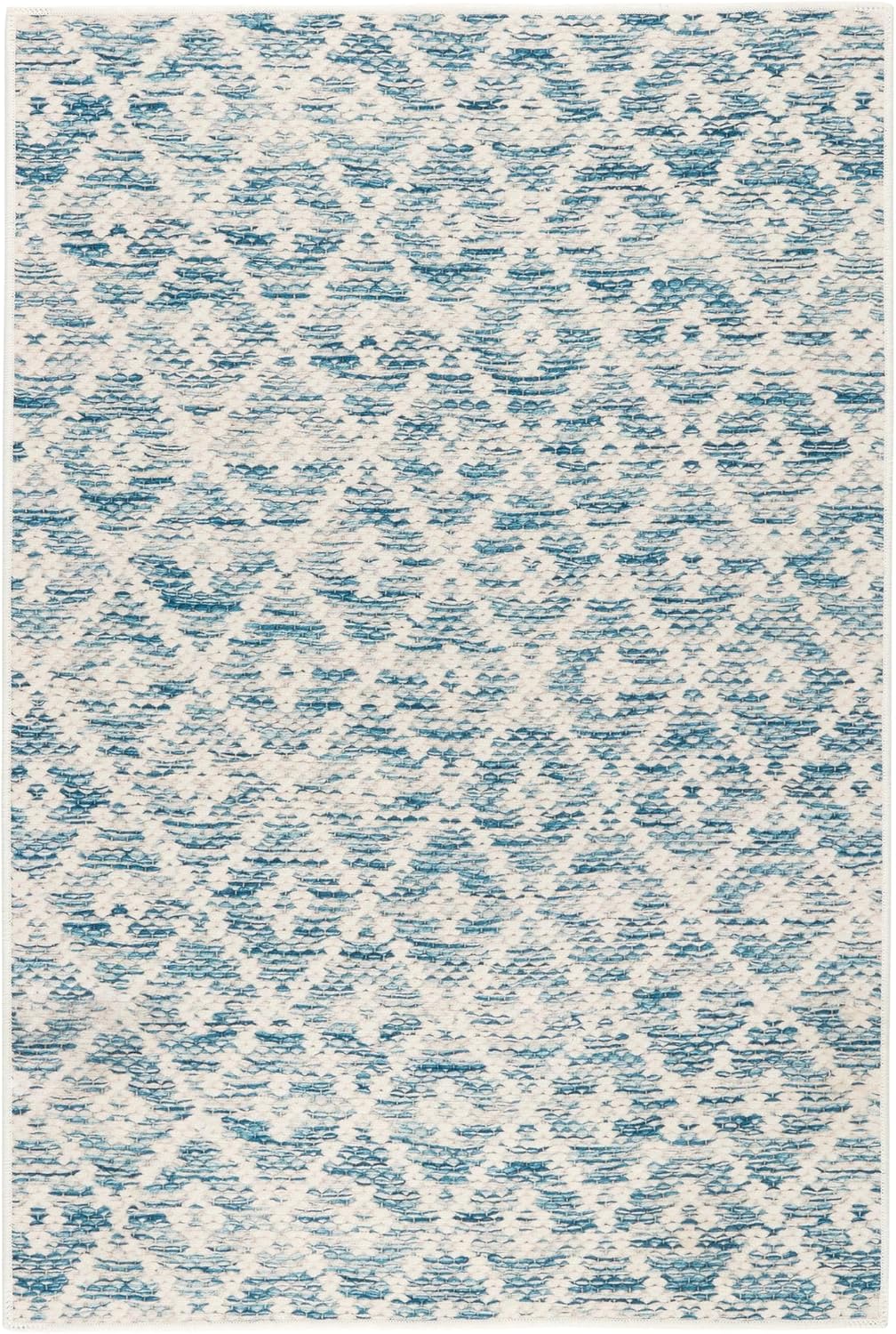 Dash and Albert Melange Diamond Machine Washable Area Rug - 2' x 3' Blue - Diamond Accent Rug - Anti-Slip Backing, Lightweight, Machine Washable, High Traffic Areas Kitchen, Mudroom, Laundry Room