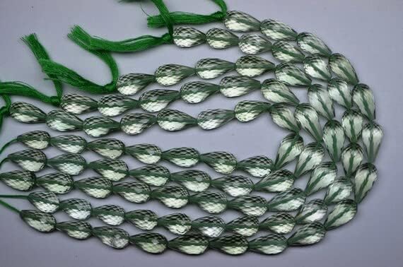 Green Amethyst Faceted Tear Drops Tap Drill Briolette Beads 13-16mm 10 Inch Strand