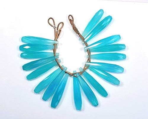 35mm 6 Beads Natural Aqua Chalceny Faceted Long Pair Tear Drop Shape Beads Code-HIGH-59024