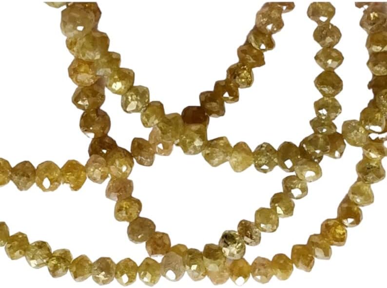 1.5-3mm Yellow Sparkling Faceted Rondelle Diamonds, Diamond Faceted Beads, Yellow Conflict Free Diamonds For Jewelry (4IN To 8IN Options), 1.7 MM - 3 MM
