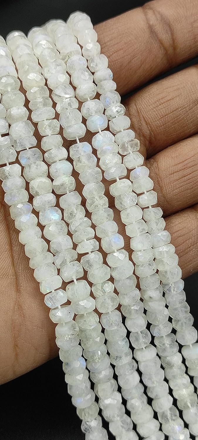 Hanumat Gems Lot of 5 Strands Beautiful Natural White Rainbow Faceted Rondelle Shape Gemstone Beads,Rainbow Rondelle Beads,Rainbow Faceted Beads,6.00-8.00 MM Beads,13 Inches Strand