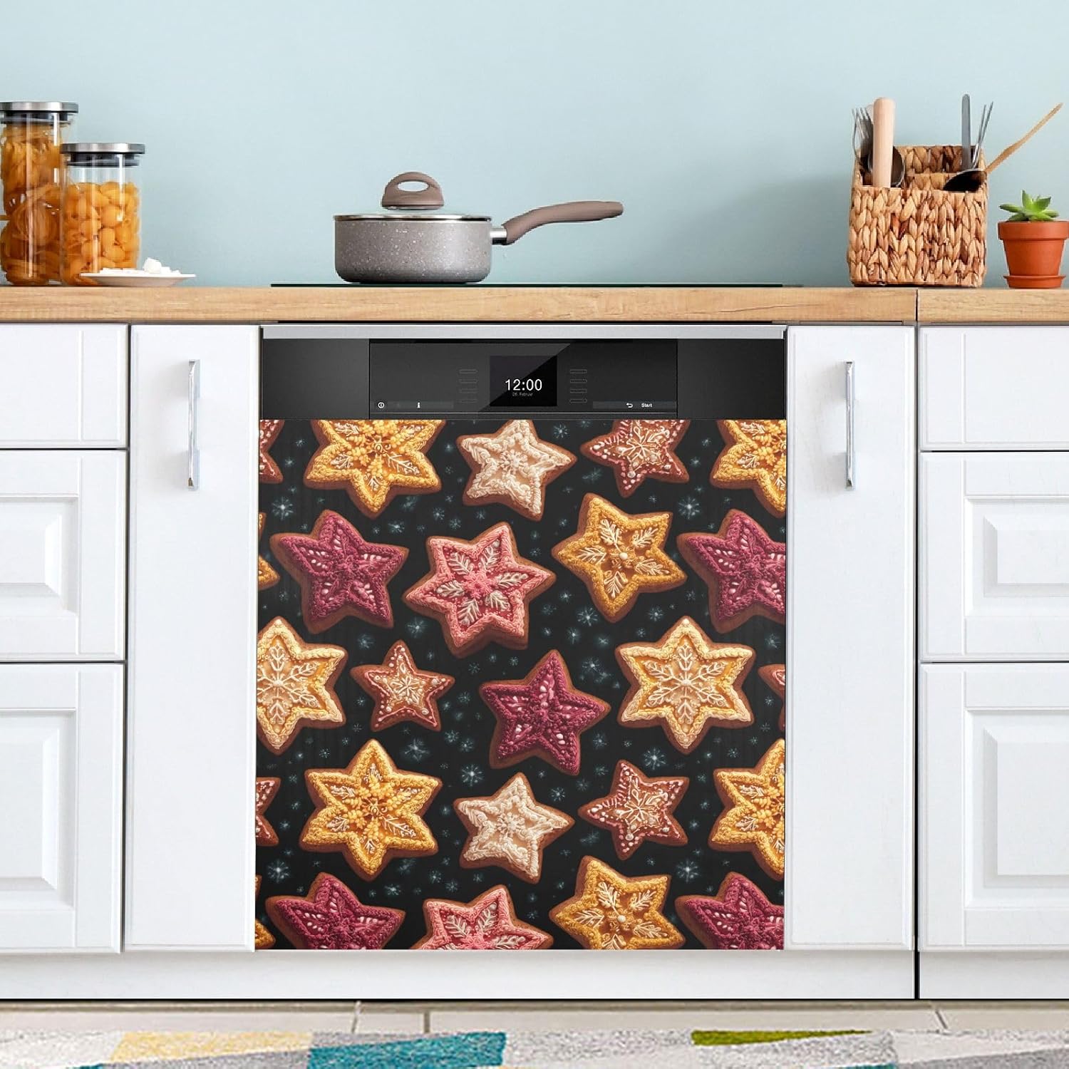 Pfrewn Christmas Winter Magnetic Dishwasher Cover Christmas Xmas Cute Gingerbread Man (9) Fridge Door Covers Kitchen Decal Vinyl Panel Decorative Refrigerator Laundry Appliances 23x26in