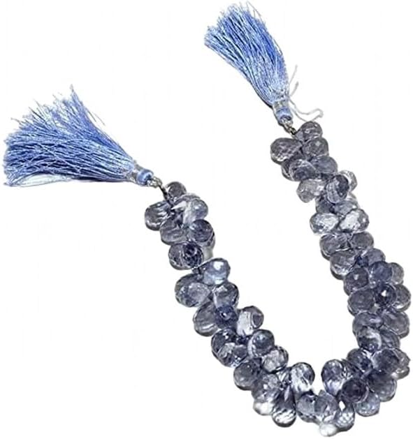 Rock Crystal Coated Briolette, Micro Faceted Tear Drop Beads, Iolite Color 8x12mm Beads, 6 Inch lot of 5 Strands Chik-STRD- 92040