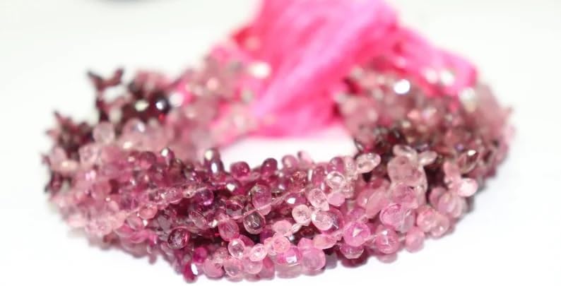 Rubellite Tourmaline Briolette Beads Strand 4x6-5x7mm Faceted Side Cut Pear Shape Gemstone Beads for Jewelry Making