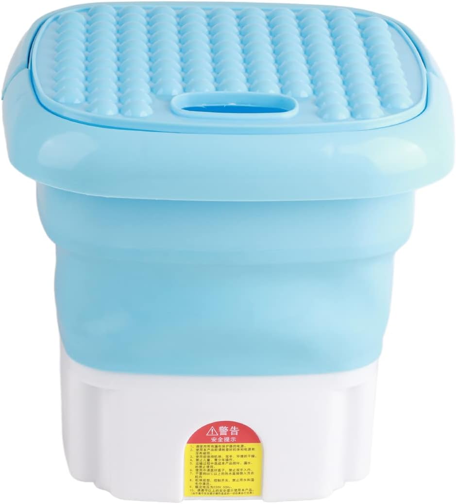 Mini Portable Washing Machine, Foldable Small Washer Bucket Type Dehydrator 3Modes Deep Cleaning Half Automatic Wash Spin Dry Drainage Pipe for Baby Clothes Underwear Items US Plug 110V-240V(Blue)