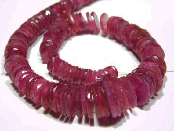 BEADS GEMSTONE 178 carat-Ruby Micro Cut Flat Big Tyre Shape Rondelles -7 Inch Long Strand-Stones measure- 5-13mm Code-HIGH-5952