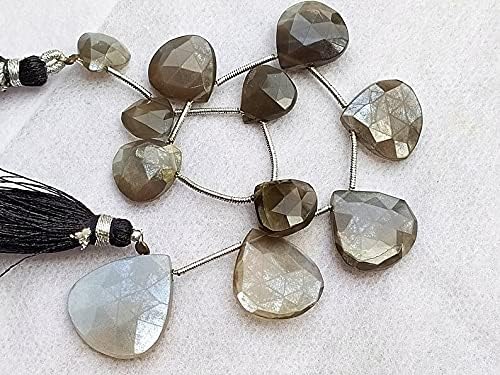 8 inch Strand of Natural Coated Gray Moonstone 11-21 mm Heart Faceted briolette Beads for DIY Jewelry Making. |BRIO_02684