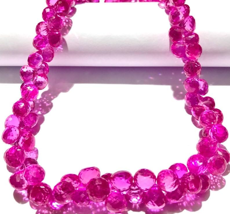 Natural Pink Sapphire Onion facated Beads 7-8 MM 18 inch Long String Jewelry Making Gemstone Beads for Necklace Bracelet