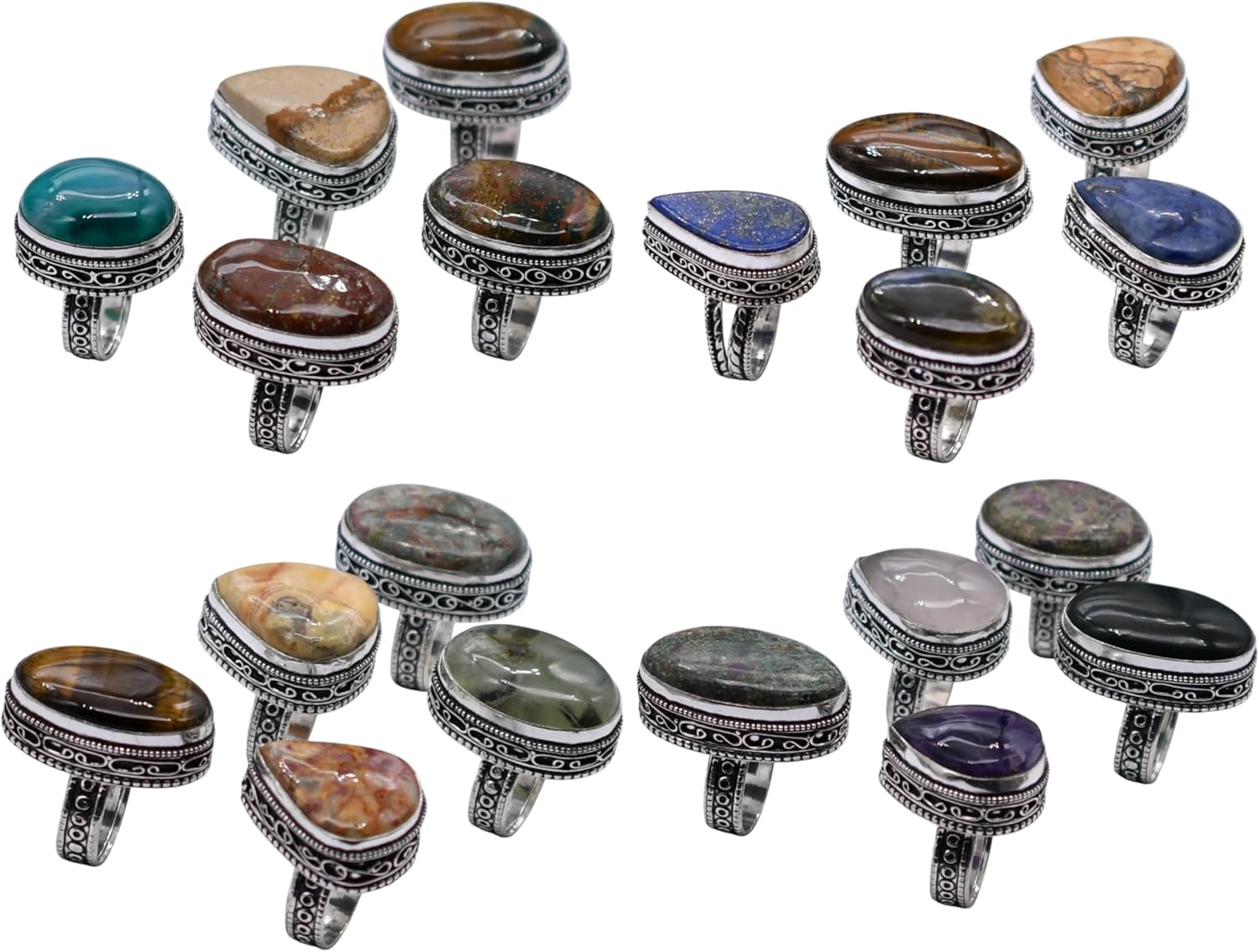 25 PCS Mix Gemstone Ethnic Handmade Ring Mix Lot US Size-5-9 R 9127 R 9127