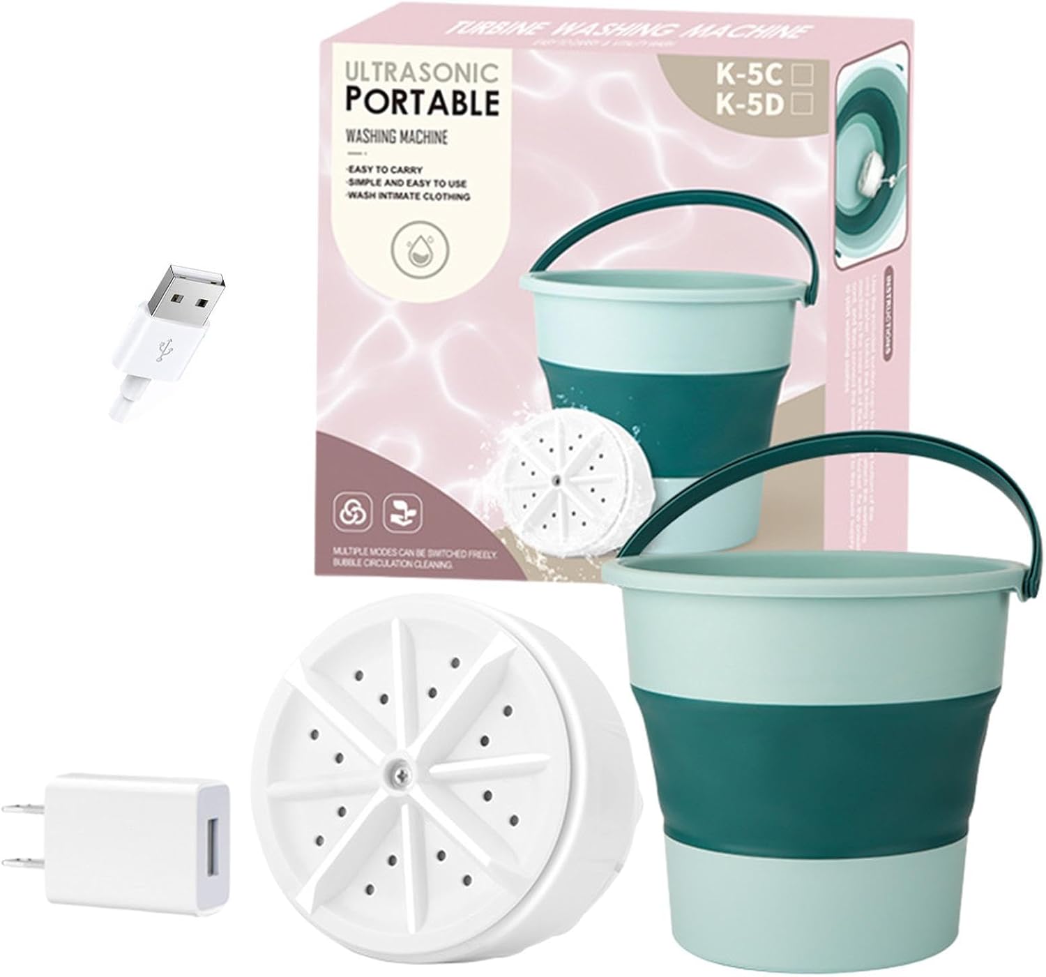 Mini Portable Washing Machine - Compact RV Laundry Washer, Foldable 10L Clothes Cleaner | USB Powered Underwear Washer, Ultrasonic Cleaning Device for Travel, Camping, Apartment, and Dorm Laundry