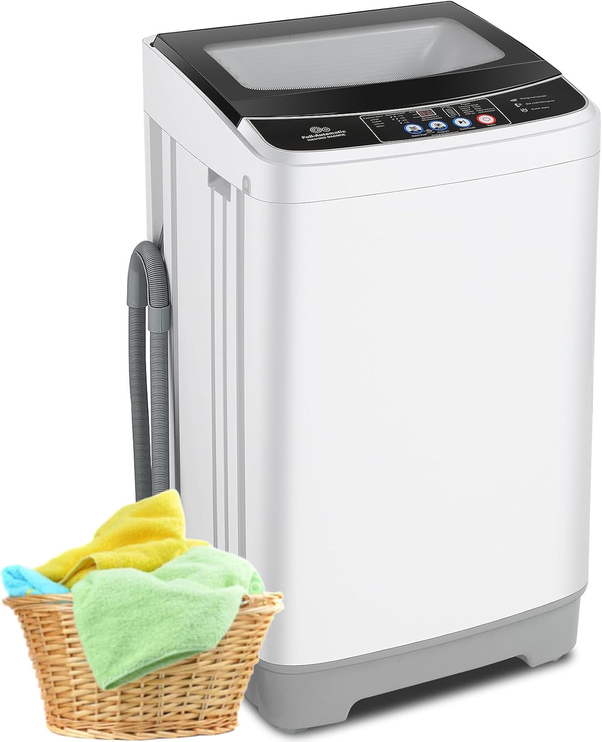 Nictemaw Portable Washing Machine, 2.4 Cu.ft Portable Washer 17.8Lbs Capacity Full Automatic Washing Machine with 10 Programs 8 Water Levels, Drain Pump, Glass Top Lid, for Apartment, Dorm, Home, RVs