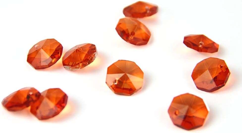 200pcs/lot Red,Tea,Rose 14MM Glass Crystal Chandelier Octagon Beads In One Hole Lighting Accessories DIY Curtain Beads Supplies - (Color: Orange/Size: 2000pcs)