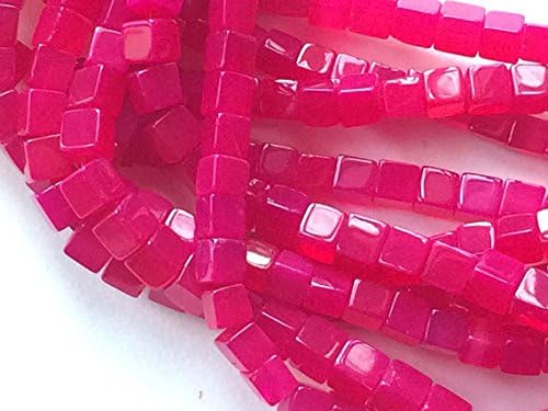 13 inch natural beads strand of 6-7mm smooth cube pink chalcedony gemstone beads for DIY jewelry - necklace, bracelet, earring, ring.