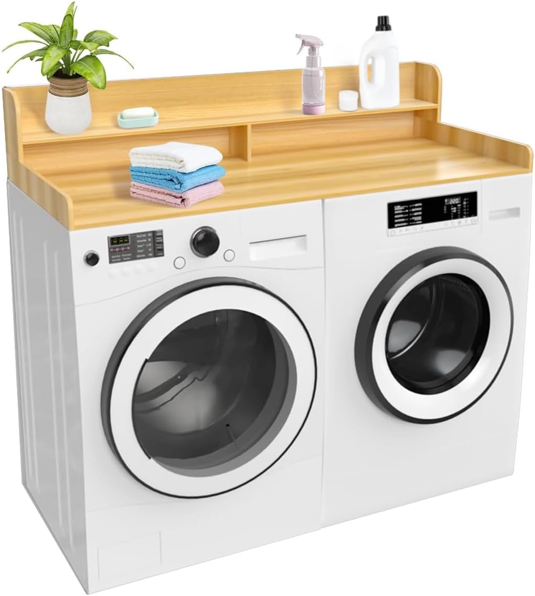2-Tier Washer and Dryer Countertop Shelf, White Laundry Topper with Non-Slip Pads, Laundry Room Storage & Organization for Small Apartment Kitchen