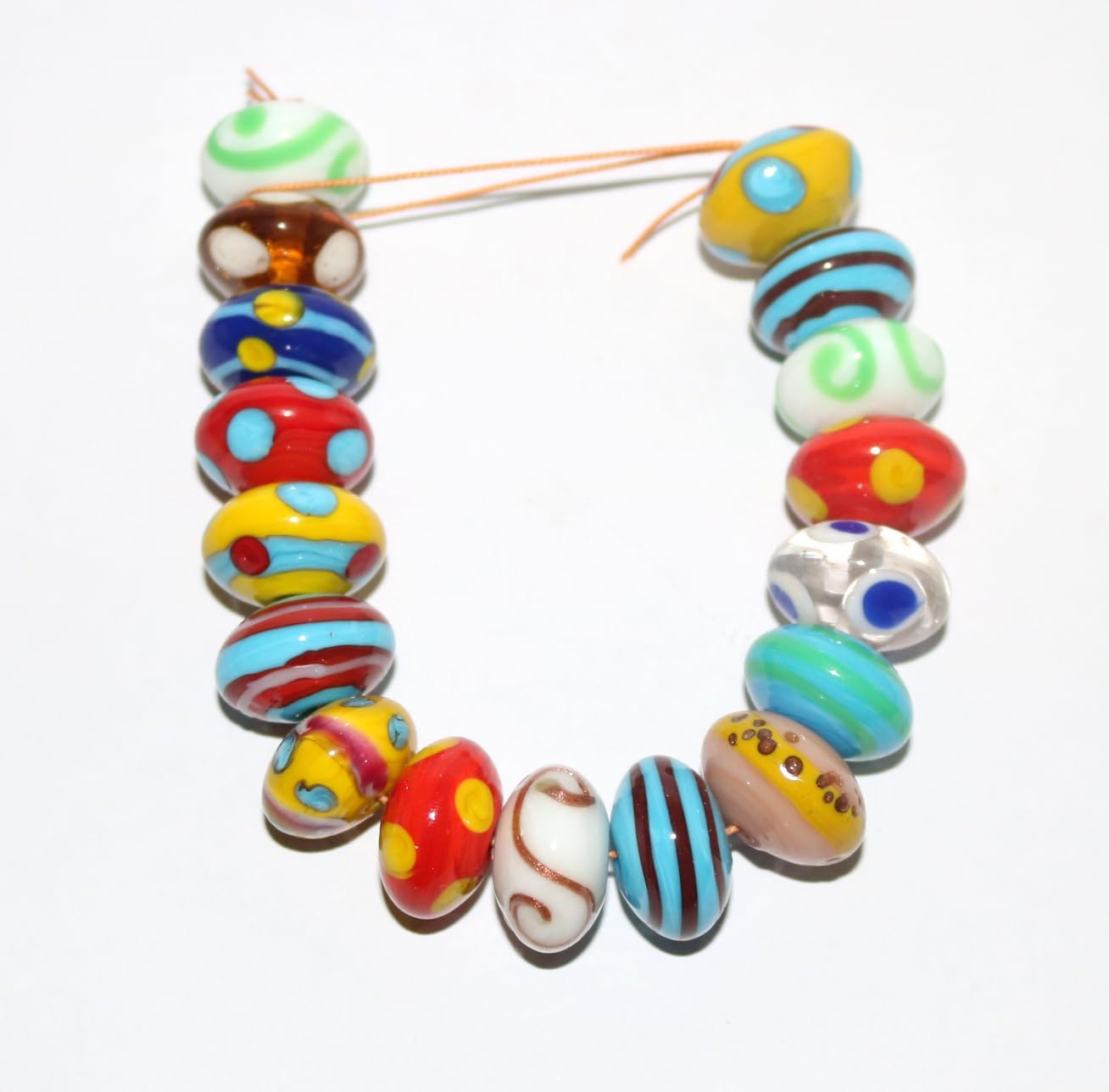 Handcrafted Multicolor Lampwork Glass Beads | Decorative Mixed Rondelle Shape Artistic Beads | Available in 10 Strands | Premium Loose Beads for Jewelry Making & Crafts