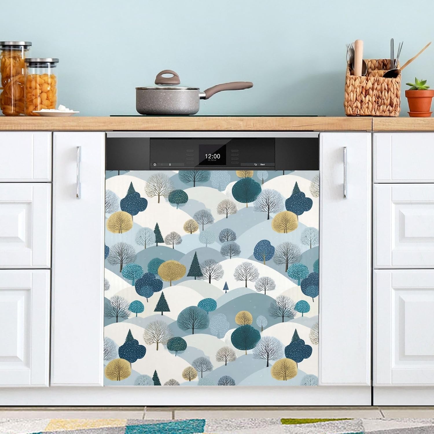 Pfrewn Christmas Winter Magnetic Dishwasher Cover with Trees Serene Snowy Forest (3) Fridge Door Covers Kitchen Decal Vinyl Panel Decorative Refrigerator Laundry Appliances 23x26in