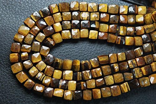 13 inch natural beads strand of 7-8mm faceted cube tiger's eye gemstone briolletes beads for DIY jewelry - necklace, bracelet, earring, ring.