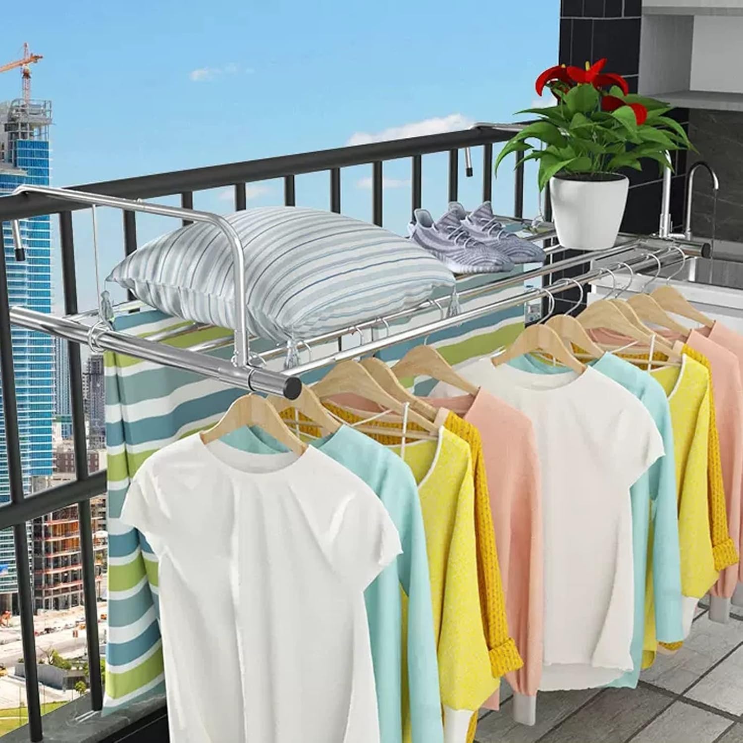 Clothes Airer Indoor Radiator Clothes Dryer Extendable Balcony Radiator Drying Rack Stainless Steel Radiator Folding Airer Foldable Laundry Drying Rail for Hanging Clothe(Silver-61)
