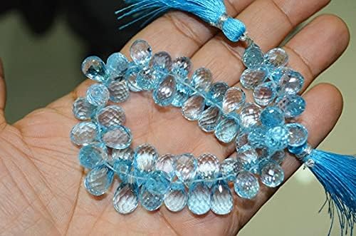 7 inch Strand of Natural Blue Topaz 9x6-11x7mm Drop Faceted briolette Beads for DIY Jewelry Making. |BRIO_01136