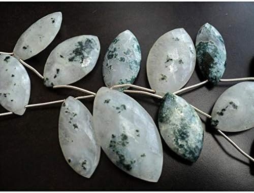 Moss Agate Briolettes/Faceted Marquise/Green Moss Agate/Moss Agate Beads/ 16x24mm to 18x35mm/ 9 Pieces Code-HIGH-48528