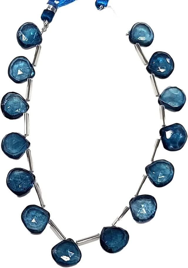 London Blue Topaz Faceted Heart 8 inch Bead Strand 10-11 MM & 65 Carats Natural Semi Precious Gemstone Birthstone Jewelry Making Necklace CHIK-STNRD-25439