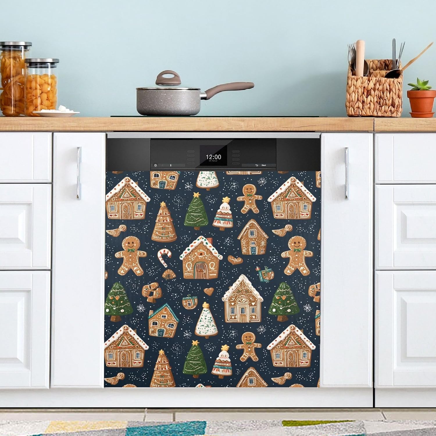 Pfrewn Christmas Winter Magnetic Dishwasher Cover Christmas Xmas Cute Gingerbread Man (17) Fridge Door Covers Kitchen Decal Vinyl Panel Decorative Refrigerator Laundry Appliances 23x26in