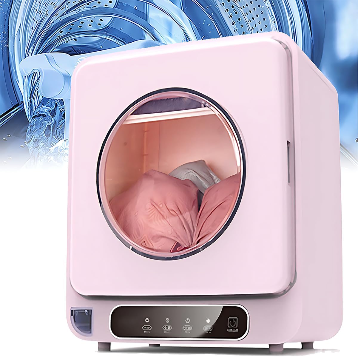 Compact Vented Tumble Dryer, 120W Clothes Dryer Machine with LCD Display, Independent Water Collection Box and Visual Cabin Window, Small Household Clothes Warmer (B)